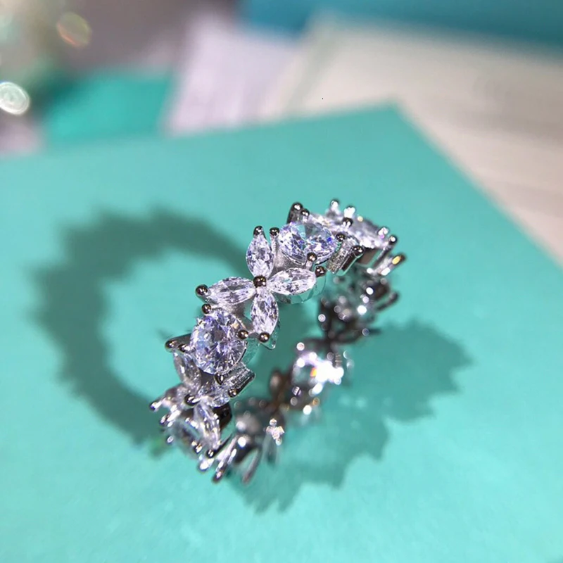 Популярный бренд, чистое 925 пробы Серебряное ювелирное изделие для женщин, 925 серебряные кольца, обручальное кольцо с цветком сакуры, обручальное серебряное кольцо