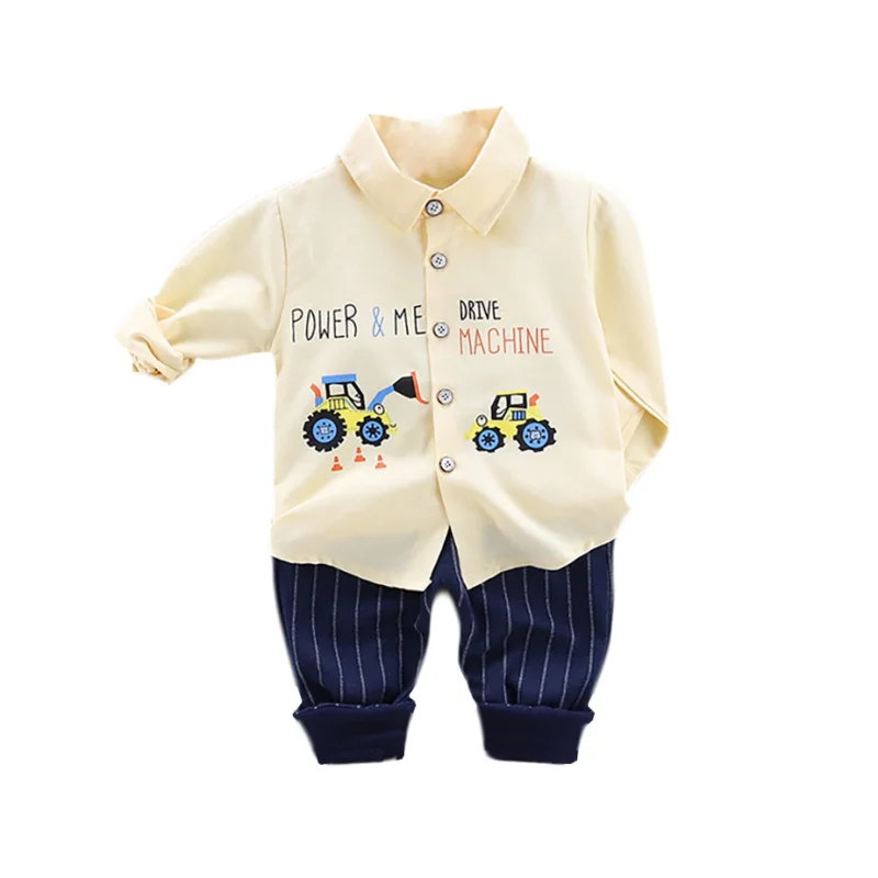 

New Bow Decoration Baby Boys Clothes Set Solid Color Shirt Striped Pants Two-piece Children's Set 0-4T Toddler Boy Clothes