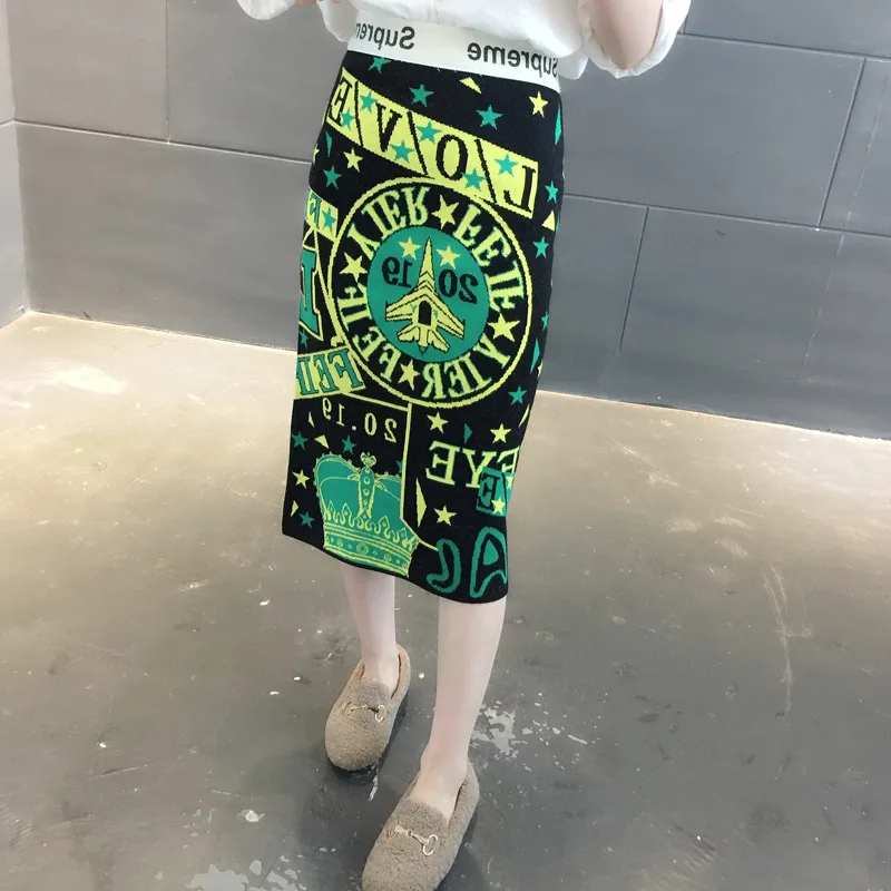 

Skirt Women's 2019 New Style Fall And Winter Clothes Knitted Skirt Women's Mid-length Autumn Clothing High-waisted Sheath Skirt