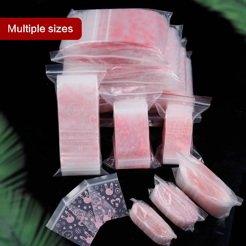 Pink Rabbit Small Plastic Zipper Bag Ziplock Bag Ziplock Pill Packaging Pouches Mini Zip lock Bags Plastic Packaging Bags 100pcs 3