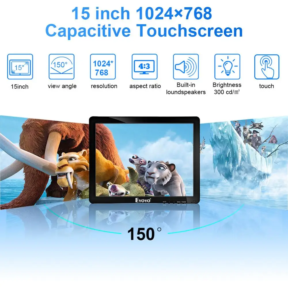 Eyoyo 15 Inch Touchscreen Monitor HDMI VGA LED Monitor 4 3 Display 1024 768 Built in 3