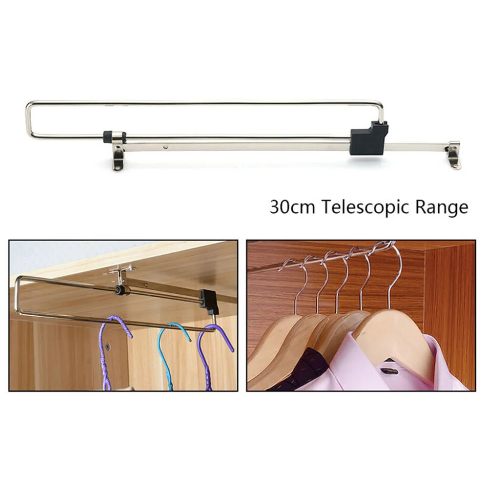Pull Out Rail Extending Rack Space Saving Wardrobe Hanger