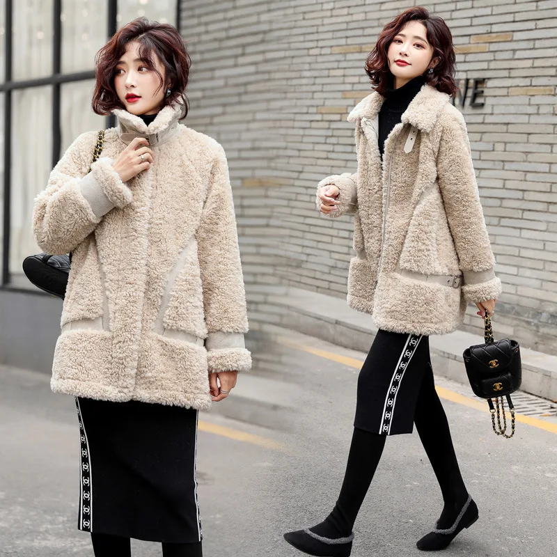 

Lambs Wool Fur Coat Women's 2019 Winter New Style Thick Loose-Fit ke li rong Chenille Coat Mid-length