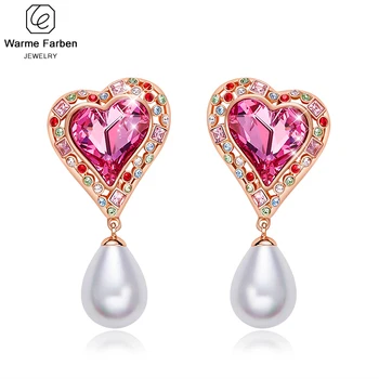 

Warme Farben Crystal from Swarovski Earrings Women S925 Sliver Luxury Rhinestone Pink Heart Crystal Pearl Drop Earrings Brincos