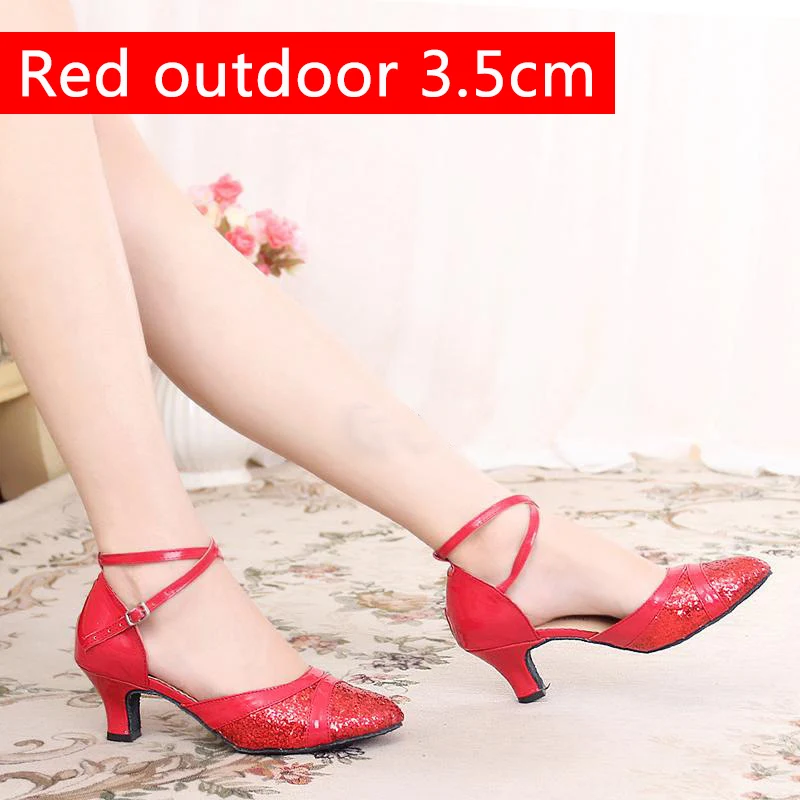 Женская обувь для латинских танцев; zapatos mujer BAILE latino; Модная Современная танцевальная обувь для танго; Танцевальная обувь для женщин - Цвет: red outdoor 3.5cm