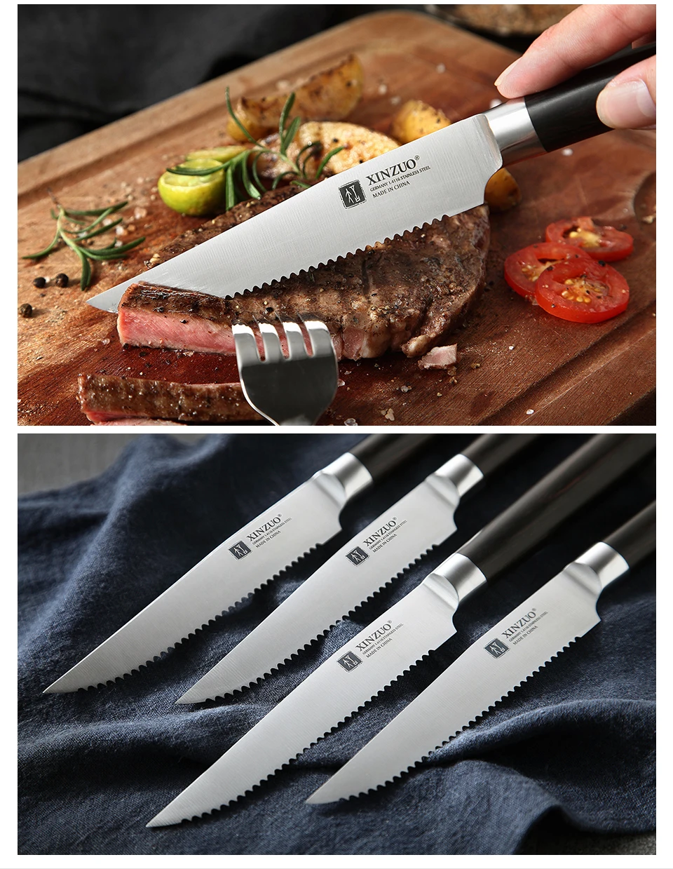 XINZUO 5 ''дюймовый нож для стейка Din 1,4116 кухонные ножи высокий нож из углеродистой стали столовые приборы из нержавеющей стали с деревянной ручкой