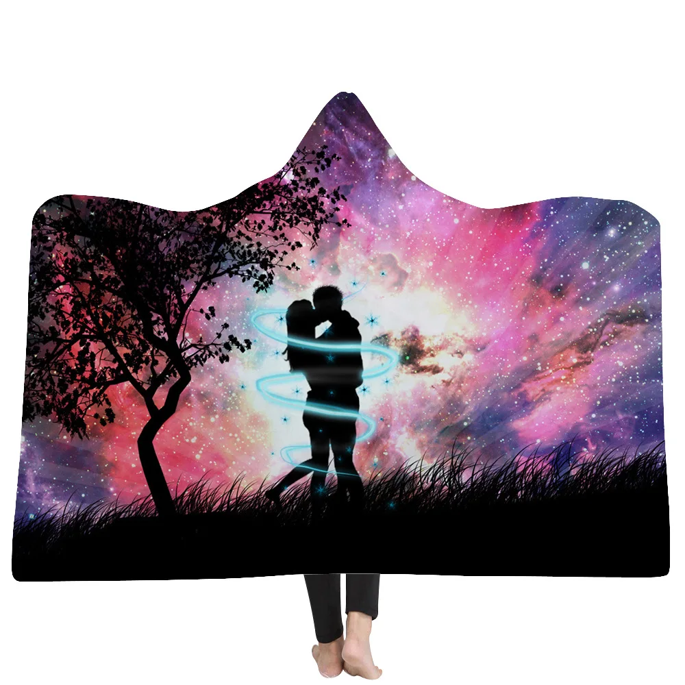 21 3d Print Winter Warm Sofa School Home Travel Picnic Carrying Wearable Polyester Blanket Hooded Blanket For Adult Starry Wonders - Цвет: 21
