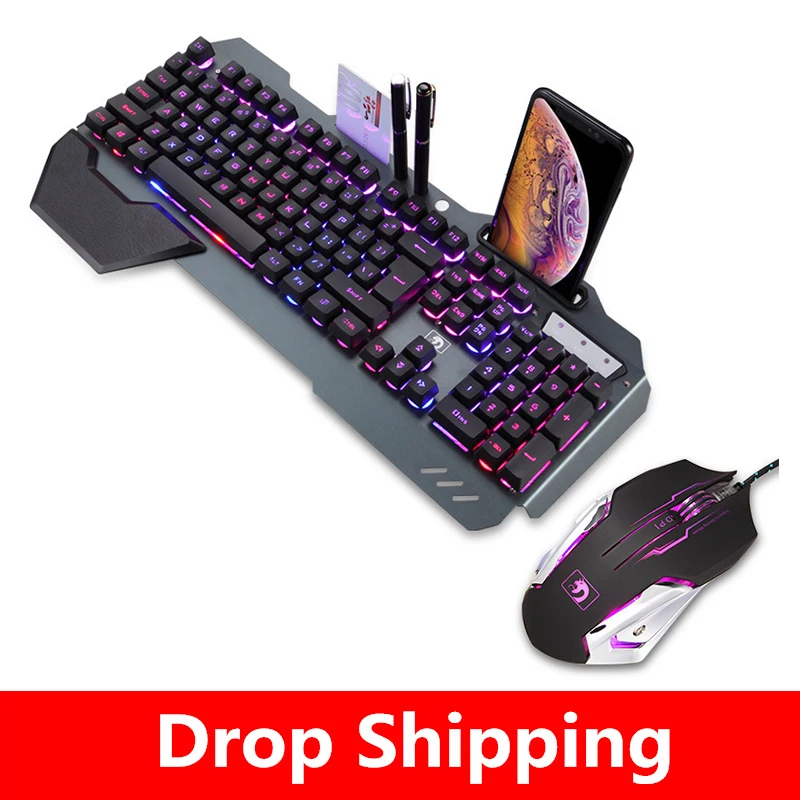 

2019 Gaming Mechanical Keyboard With Mouse Wired Keyboard RGB Backlight Mechanical Gamer Keyboard With Mouse For Tablet Desktop