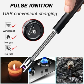 

USB Electric Lighter 360Degree Rotation Rechargeable Flameless Windproof Zinc Alloy Lighter kitchen Barbecue Camping Candle Tool