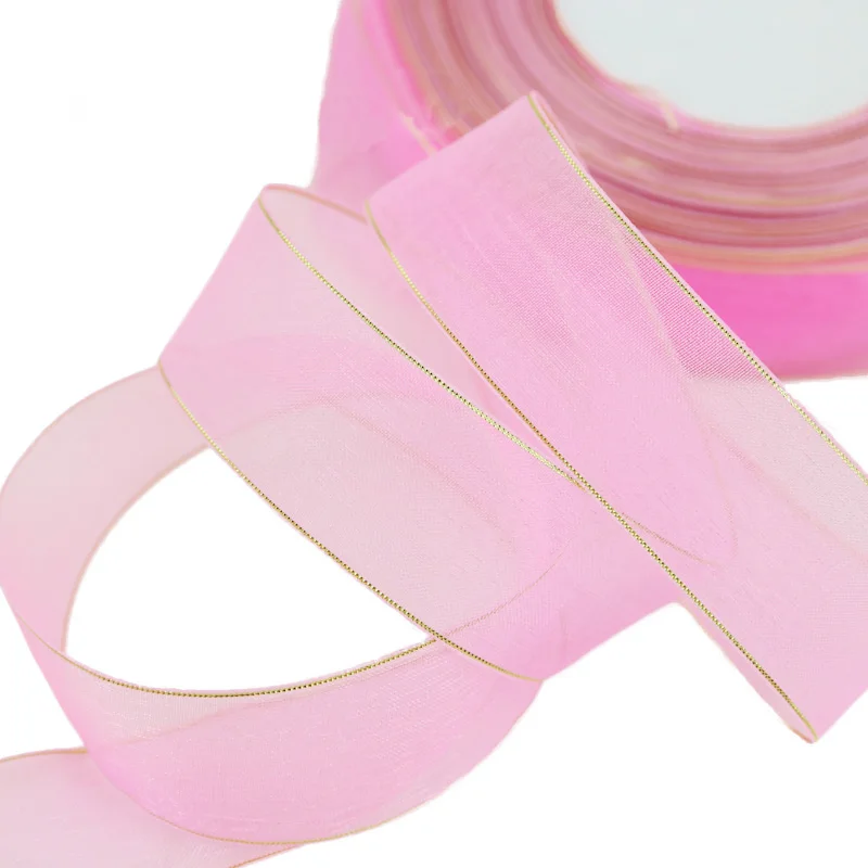 (10 ярдов/рулон) 25 мм подарочная лента из органзы с золотыми краями для украшения