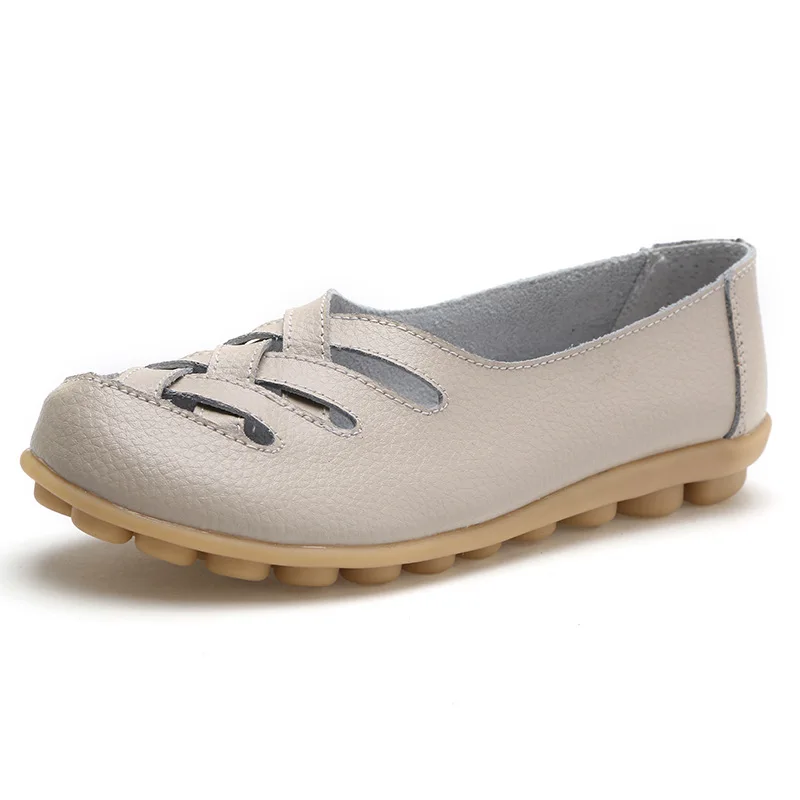 

Women Flats Split Leather Cut-out 2019 Autumn Summer Shoes Woman Leisure Loafers Soft Bottom Anti-slip Mum Flat Shoes SH072701