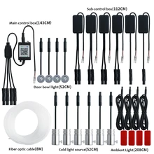 Tira de luces LED de fibra de 8M, 14 en 1, RGB, Control de música, lámparas de ambiente decorativas, inalámbrico, Bluetooth, 12V