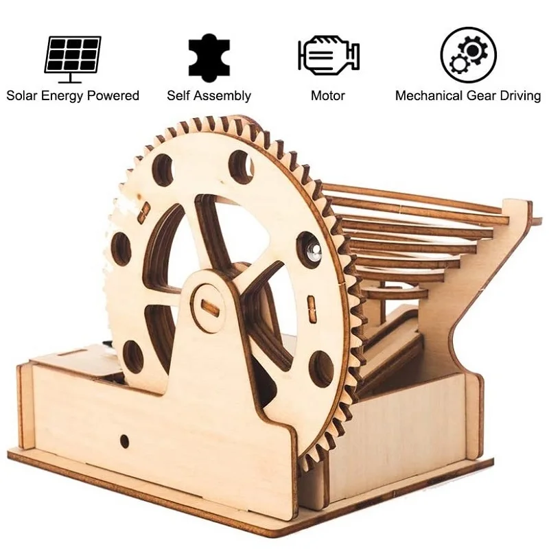 Ideal Christmas and New Year Gift auryee 3D Wooden Puzzle Model Kits Mechanical Model Construction sets Marble Run Gear Model Solar Power DIY Assembled Craft Kit for Adults Teens and Children