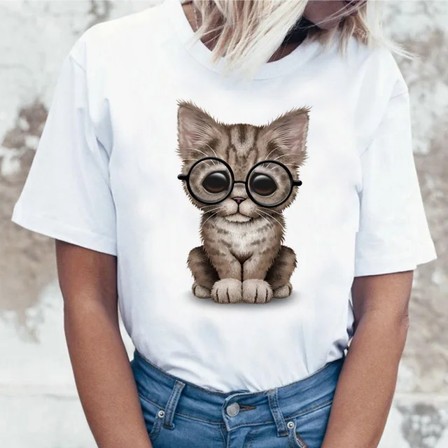 Забавная футболка Mona Lisa Cat для женщин Kawaii Топы Футболка Harajuku 90s Kawaii одежда футболка уличная Ulzzang Женская летняя футболка