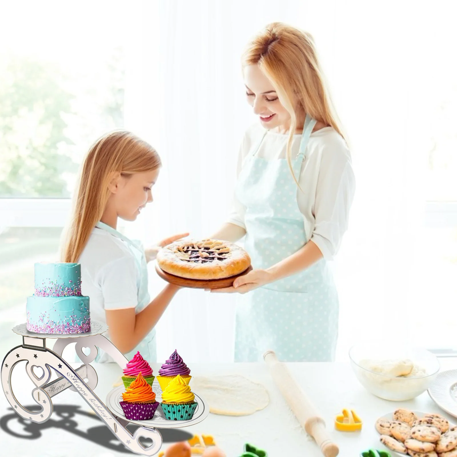 2 уровня Bronzing Cupcake стойка для торта фруктовый десерт украшение для еды на день рождения свадьба фестиваль вечерние поставки инструменты для выпечки