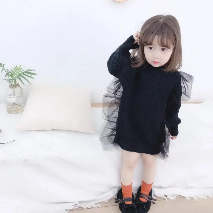 Г. Сетчатое платье тонкое шерстяное платье осенне-зимнее Новое Модное Длинное платье-свитер для девочек от 1 до 6 лет