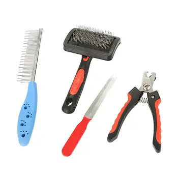 

4pcs Professional Dog Cat Nail Clippers Pet Grooming Kit Home Dematting Grooming ToolsFine Needle Combs Nail File Needle Combs