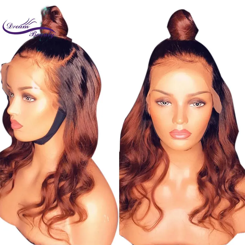 Dream beauty бразильские волнистые волосы 13X6 на кружевном фронте человеческие парики предварительно сорванные Remy Омбре коричневый блондин Цвет бесклеевой парик