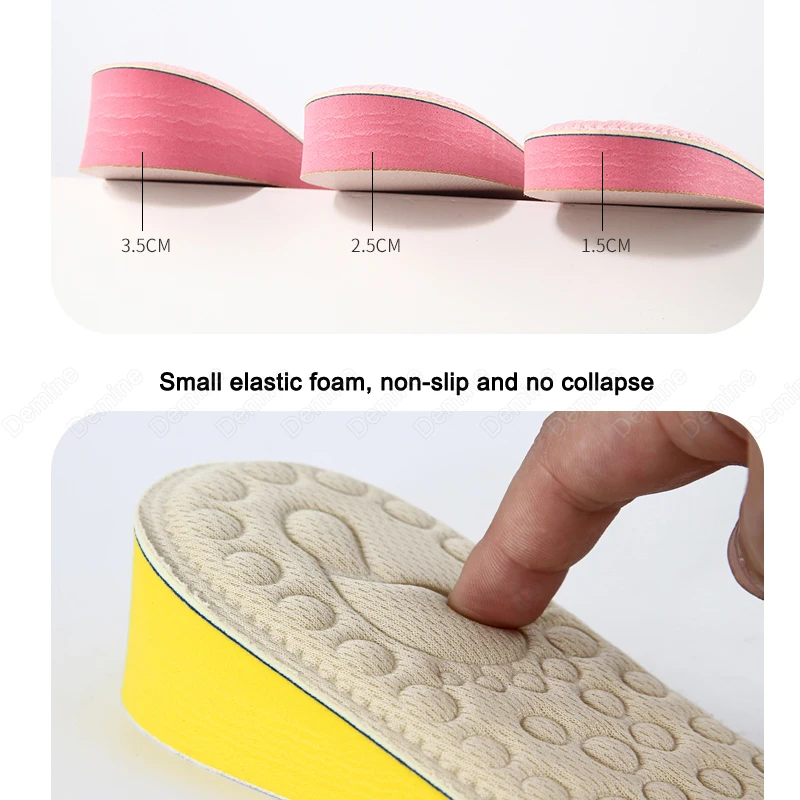 Demine Height Increase Shoe Insoles for Women Comfort Eva Memory Foam Shoes Sole Inserts Foot Heel Lift Pad Heightening Insoles