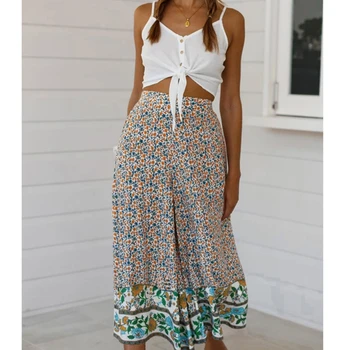 

2020 New Fashion Autumn Women Pants Casual Straight High Waist Printed Loose Wide Leg Spring Female Bohemia Style Pants