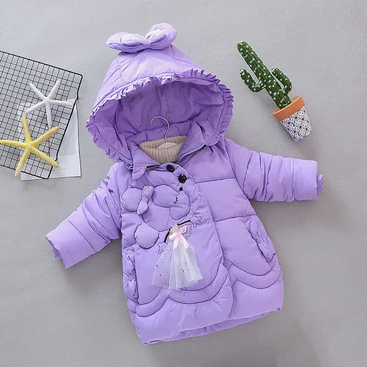Lavender Детское зимнее плотное пальто с капюшоном для девочек, детская верхняя одежда с рисунком для девочек, От 3 до 6 лет, Модное теплое хлопковое пальто с рисунком - Цвет: Lavender