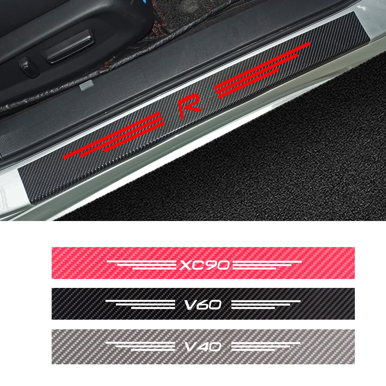 4 шт. карбоновые наклейки на порог автомобиля для Volvo S60 XC90 V40 V50 V60 S90 V90 XC60 XC40 AWD T6 |