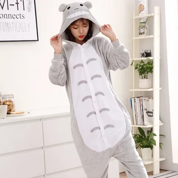 

Chinchillas Adult One-piece Pajama Flannel Cartoon Animal Men and Women Long Sleeve Coral Home qing lv fu Whol