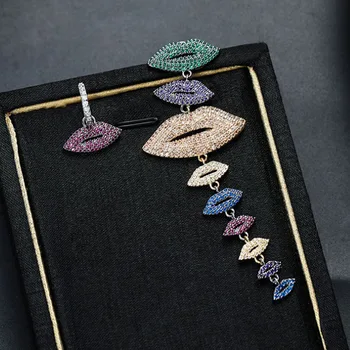 

Zlxgirl jewelry luxury brand colorful pave cubic ziconia mouth shape stud earrings accessories fashion women's copper long ears