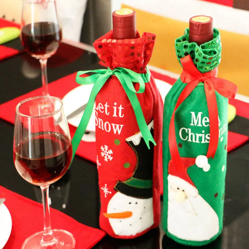 Счастливого Рождества украшения для домашнее Вино крышка бутылки также использовать для детей конфеты подарочная сумка и Рождество шляпа шапки смешанный список