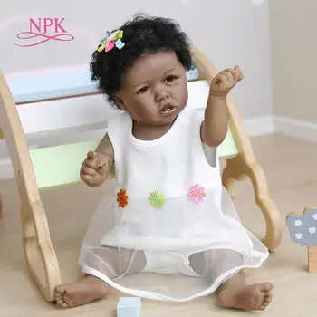 

NPK 56CM Have teeth soft full body silicone 100% hand-made detailed painting collectibles rebborn doll African American baby