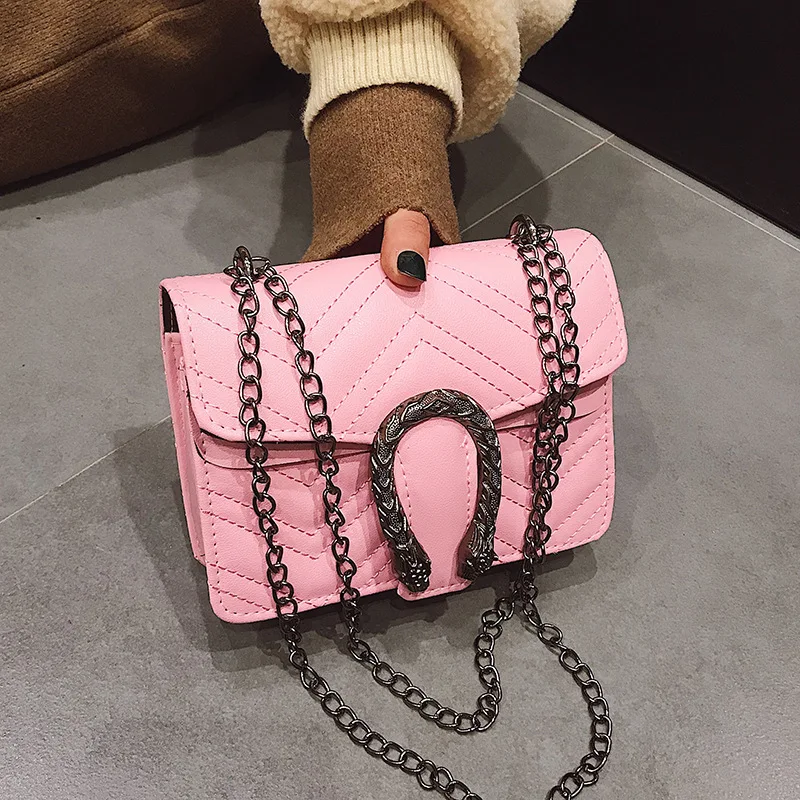 

Fashion New Style 2019 Korean-style Simple Solid Color Pu Spiraea Stripes Lock Shoulder Bag Shoulder Bag WOMEN'S Bag