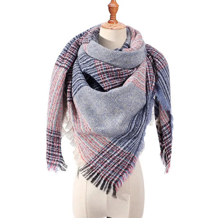 Кашемировый женский шарф на осень и зиму, теплые клетчатые шарфы, треугольные пашмины шали, повседневные банданы, женские аксессуары - Цвет: 24