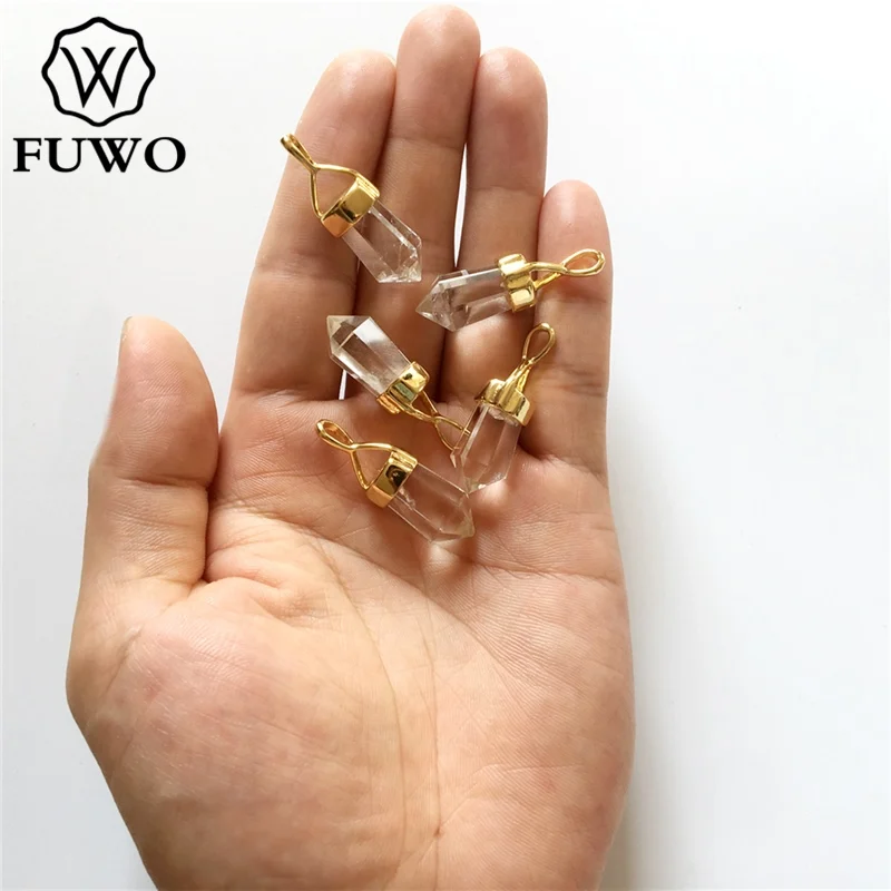 Оптовая продажа FUWO необработанный Кристальный кварц в форме пули с подвеской