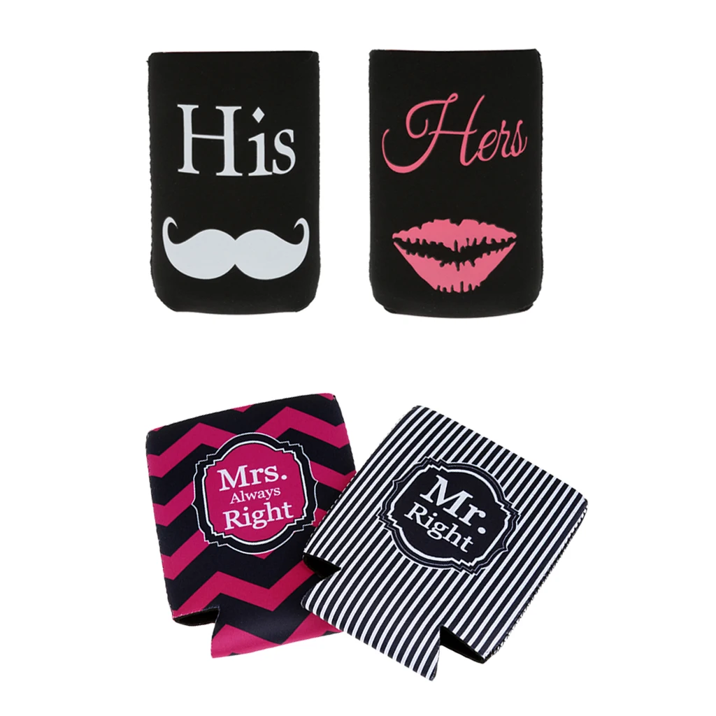 2 Set Wedding Engagement Beer Bottle Tin Cooler His & Her Cup Sleeve Holder
