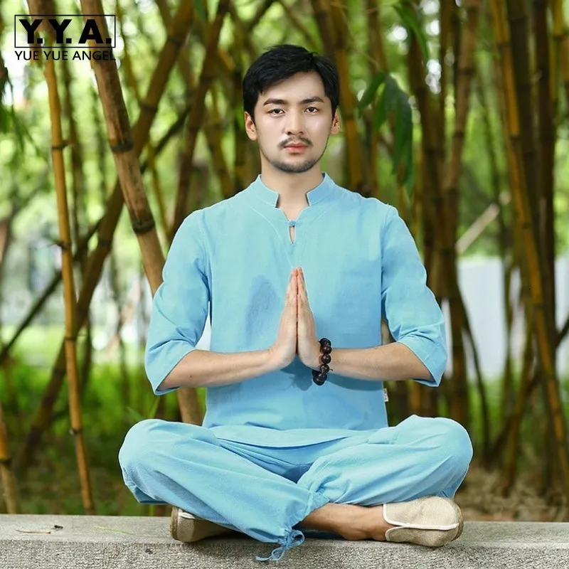 

Summer Loose Fit Vintage Meditation Kung Fu Tracksuit Men Breathable Cotton Linen 2pcs Jogging Set Casual Outfits Clothes Suits
