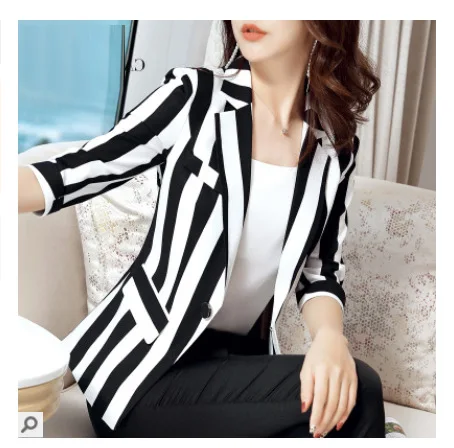 

Stripes Women's Slimming Small Suit Coat Korean-style Elegant Spring Thin Slim Fit Waist Hugging Short Autumn Blazer