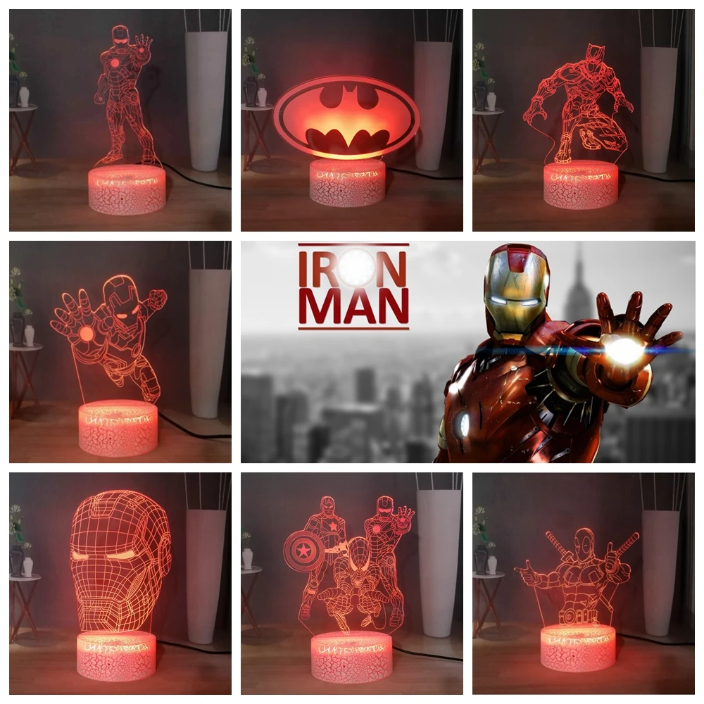 Супергерой Marvel светодиодный ночник креативный Железный человек бетмен И Дедпул