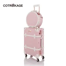 COTRUNKAGE 2" винтажный комплект дорожных чемоданов TSA замок для переноски чемодана для женщин с коробкой для шляпы-рельефный розовый