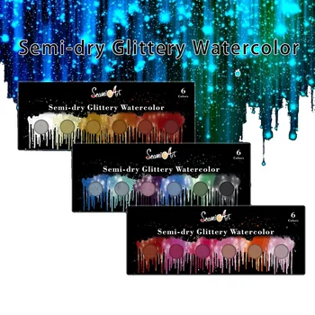 

6 Colors Glittery Solid Watercolor Paint Set Pearlescent Pigment Students Watercolor Paint For Drawing Art Supplies