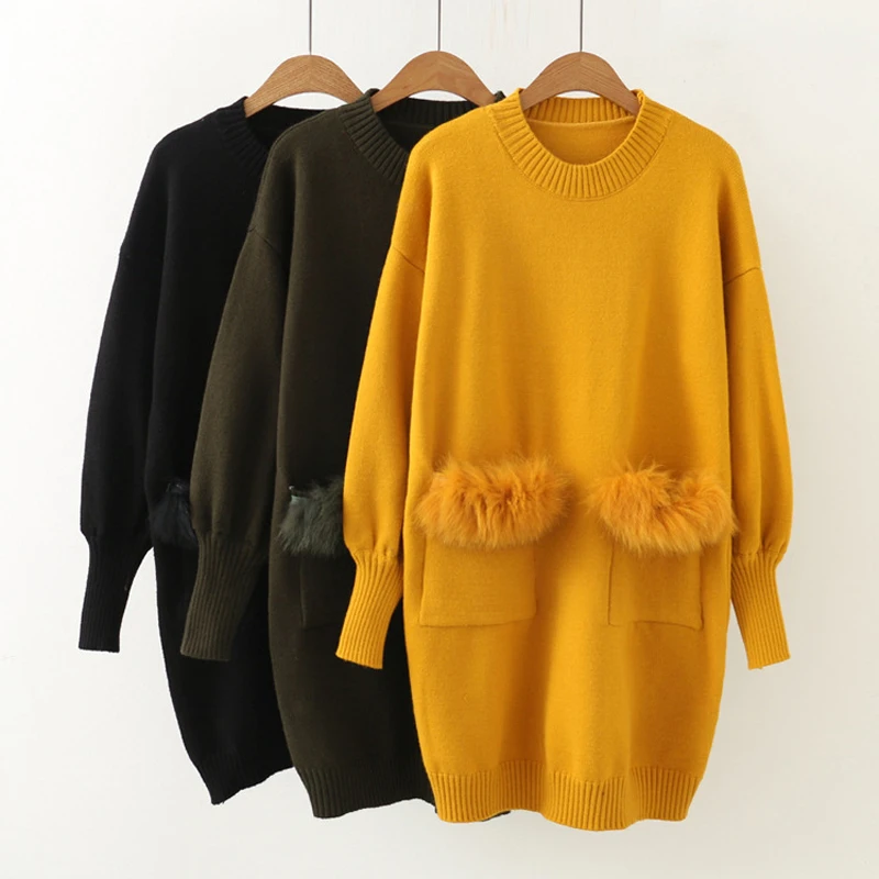 Women Knitted Long Sweater Solid Black Yellow Female Pullover High Quality Femme Sweaters