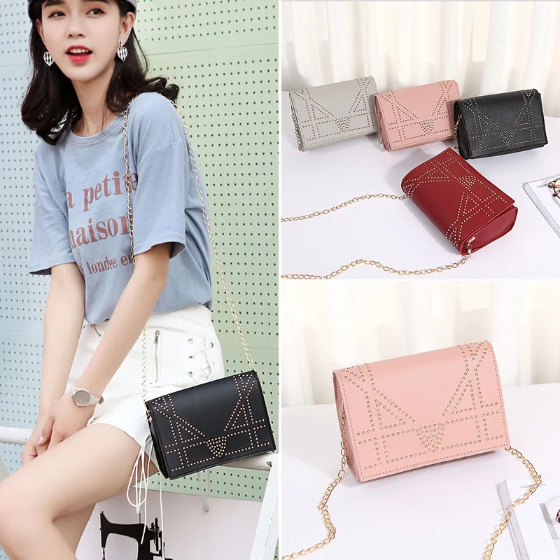 

Rivet Shoulder Bag 2019 Japanese And South Korean Style Chain Square Sling Bag WOMEN'S Bag Fashion Elegant Cool Mini Shoulder Mo