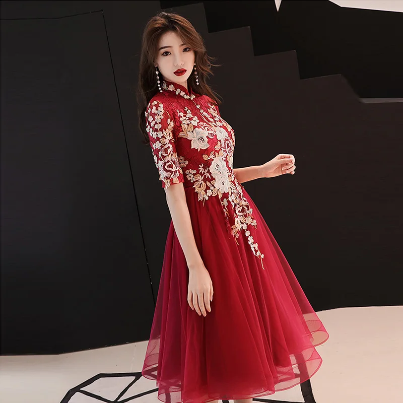 Китайское платье cheongsam кружевное платье с вышивкой qipao вечернее платье свадебное платье традиционное китайское платье для женщин - Цвет: color5