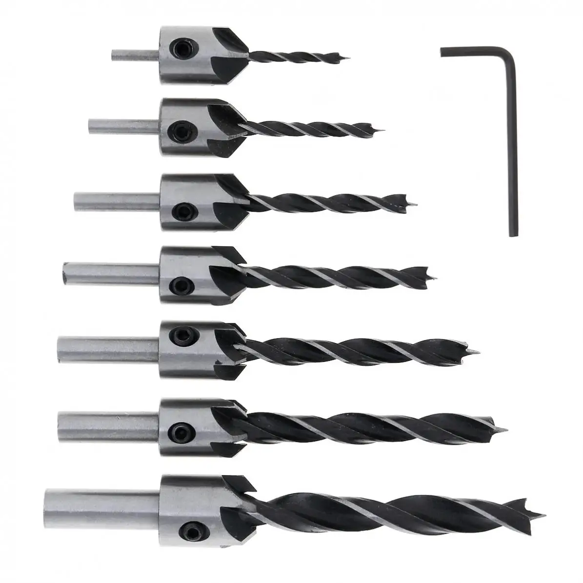 

7pcs/set Drill Bits HSS 5 Flute 3-10mm Round Handle Woodworking Drill Hole Drilling Woodworking Chamfer