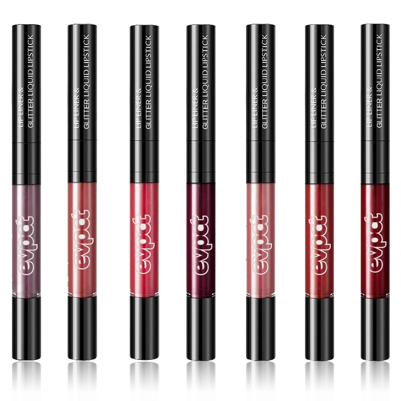 Double-headed Diamond Lip Gloss Lip Liner Waterproof Long-lasting Non-stick Cup Super Flash Lip Gloss Lipstick New 2 In 1
