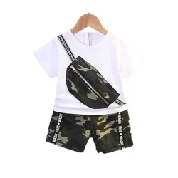 Roupas esportivas infantis para meninos e meninas, camiseta de bolso com short fashion de verão para meninas e bebês