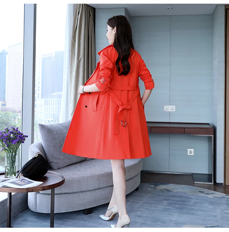 New Autumn slim windbreaker coat female Large size Fashion double-breasted popular Women's coat Raglan sleeve long trenchcoat