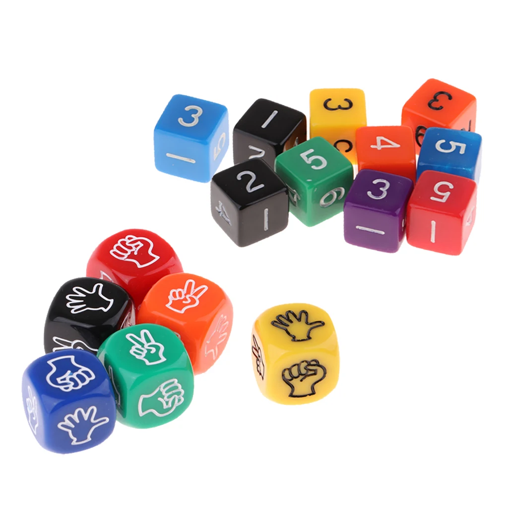 6Pcs Rock Paper Scissors Dice + Digital Dices Finger-Guessing Game Dice Set Board Game Dices Polyhedral Dices 