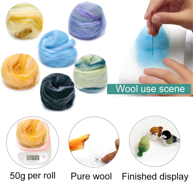 1Pcs 50g Mixed Color Felting Wool Fiber Needle Felting Natural Collection For Animal Projects DIY Craft