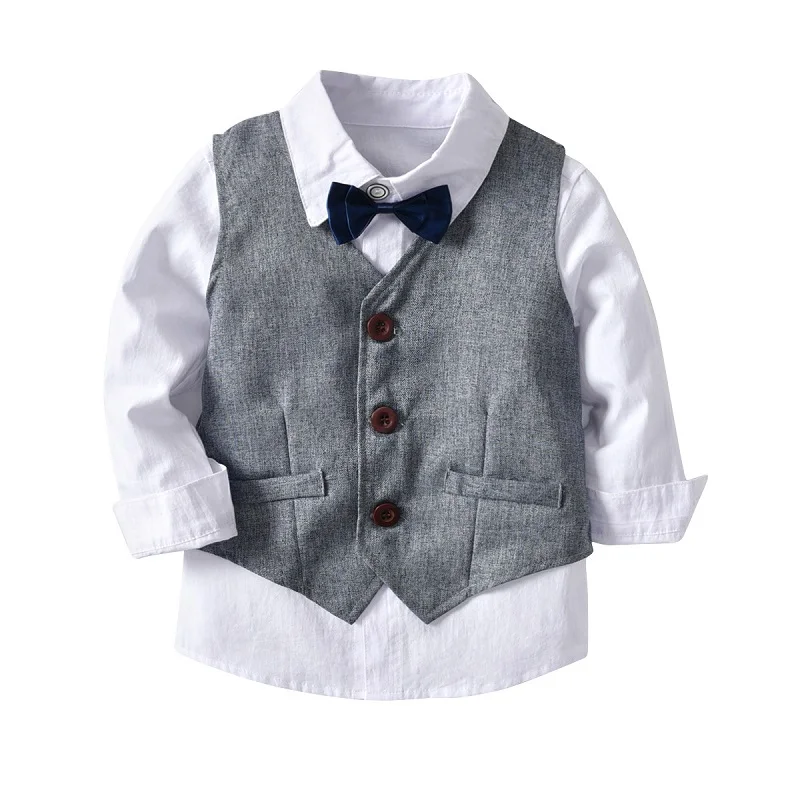 Boys Winter vest+white shirt+suit pants+bow tie 4pcs Children clothes sets Gentleman's Suit Casual Outfit Kids Clothing Suits image_2