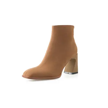 

Suede Leather Working Ankle Boots Winter Boots Women 2020 Autumn Winter Back Zipper square Toe Thick high Heels Shoes Woman